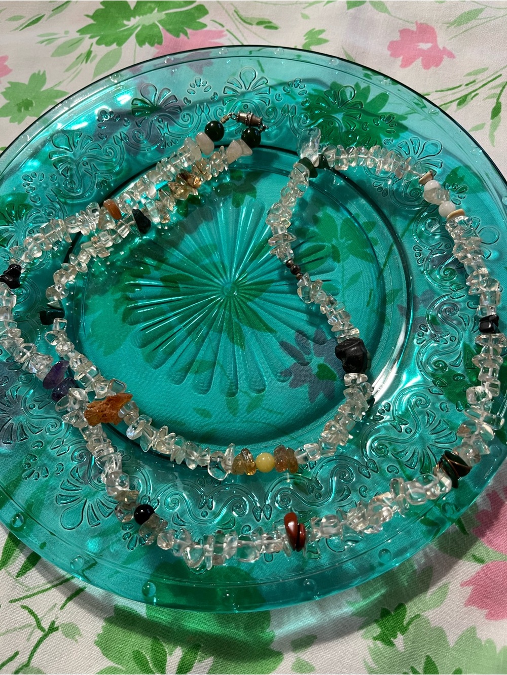Vintage Boho Crystal Multi-Gemstone Beaded Necklace